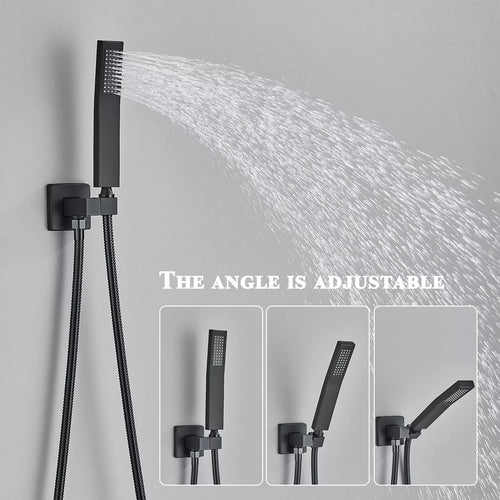 Matte Black Wall Mount Bathroom Shower Faucet 8/10/12/16 Inch Rainfall Mixed Hot Cold Water Mixer Bathtub Tap with Hand Sprayer