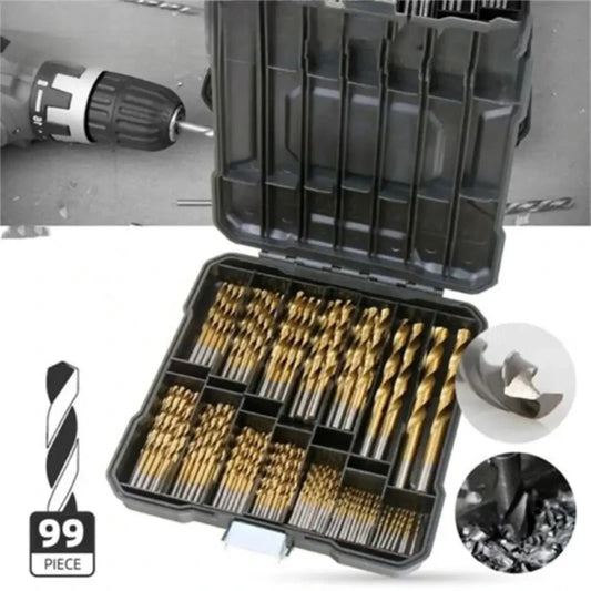 99pcs 1/4"-1/16" Twist Drill Set Anti-rust Wear Protection High Speed Steel Titanium Coated Drill Bit Landing