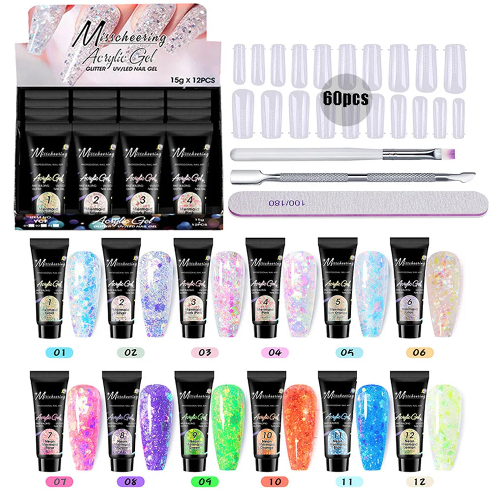 Nail Extension Gel Kit, 12 Colors Extension Nail Extension Gel Set Soak Off UV Gel For All In One Kit Builder Nail Gel Gift