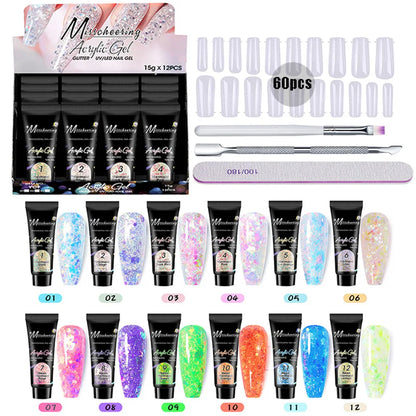 Nail Extension Gel Kit, 12 Colors Extension Nail Extension Gel Set Soak Off UV Gel For All In One Kit Builder Nail Gel Gift