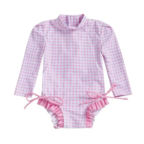 Women s Long Sleeve Rash Guard Swimsuit with Ruffle Trim and Floral Print  Bathing Suit Swim Romper for Girls