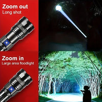 High Power LED Flashlight Super Bright LED Spotlight Long Range Torch Emergency Outdoor With 5 Lighting Modes Zoomable