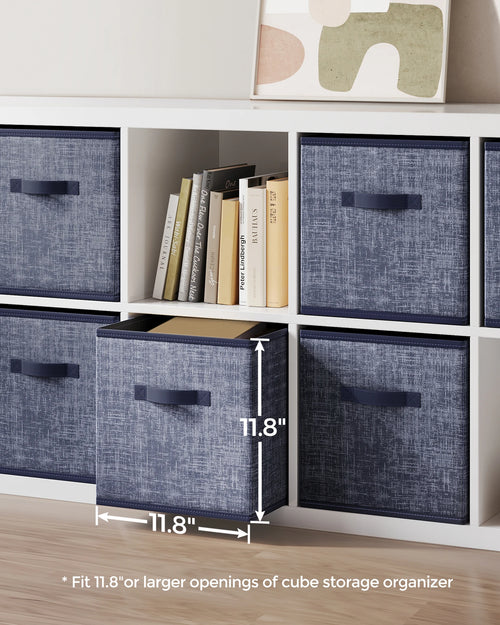 SONGMICS Storage Cubes, 11.8-Inch Non-Woven Fabric Bins with Double Handles, Set of 6, Closet Organizers for Shelves, Foldable
