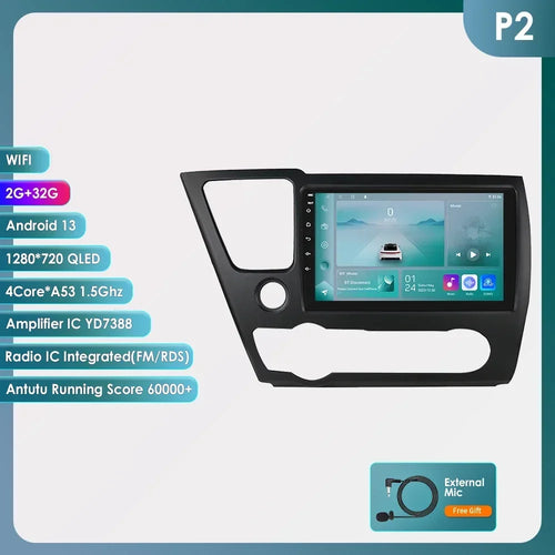 Hizpo For Honda Civic 9 2013 2014 2015 2016 Android 13 Carplay Car Radio Multimedia Video Player GPS Navigation 2 Din Autoradio