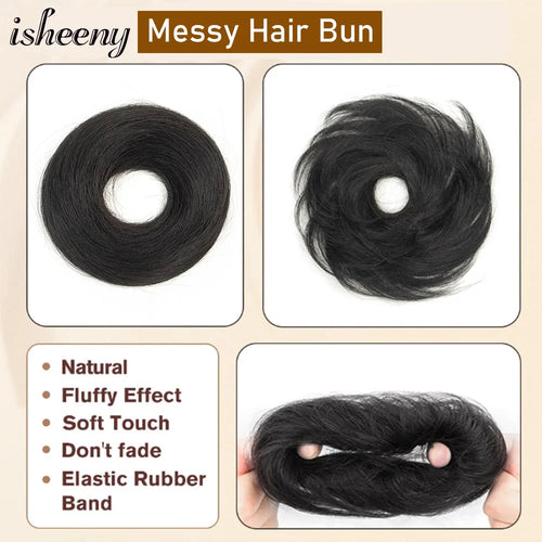 Fashion Messy Human Hair Buns Hairpieces Natural Black Brown Blonde Colors Ponytail Scrunchie Hair Extension Easy to Wear 15g/pc