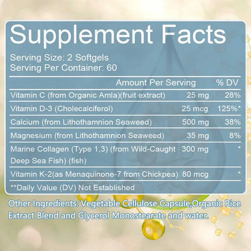 Type 1 & 3 Collagen Bone Complete Formula with Vitamins and Minerals to Support Bone Growth, Skin Health, 120 Capsules