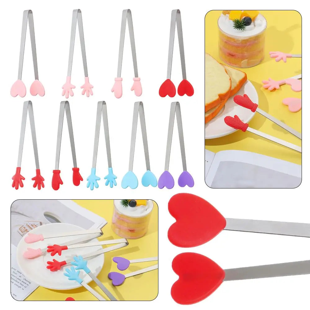 Creative Silicone Stainless Steel Mini Snack Food Tongs Non-slip Handles BBQ Bread Ice Cube Clip Kitchen Accessories BBQ