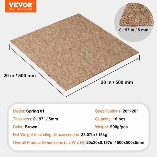 VEVOR Carpet Tiles Reusable, 24"x 24"Carpet Squares With Padding Attached, Soft Padded Carpet Tiles, Easy Install DIY for Bedroo