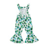 St Patrick s Day Toddler Girls Green Clover Print Sleeveless Flare Leg Jumpsuit Overalls Romper with Ruffles