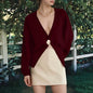 Elegant Deep V Neck Cardigan Sweaters For Women Trendy Golden Button Lightweight Sweater Pullover Women Women Pullover Sweaters