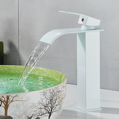 Quyanre Matte Black Waterfall Basin Faucet Single Handle Mixer Hot Cold Water Basin Crane Tap For Bathroom Wash Basin Mixer Tap