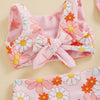 2022-12-13 Lioraitiin 0-4Years Toddler Girls Summer 3PCS Swimwear Sets Sleeveless Bow Tank Tops Floral PP Shorts Hat