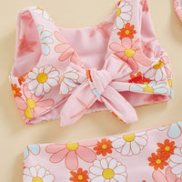 2022-12-13 Lioraitiin 0-4Years Toddler Girls Summer 3PCS Swimwear Sets Sleeveless Bow Tank Tops Floral PP Shorts Hat