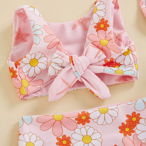 2022-12-13 Lioraitiin 0-4Years Toddler Girls Summer 3PCS Swimwear Sets Sleeveless Bow Tank Tops Floral PP Shorts Hat