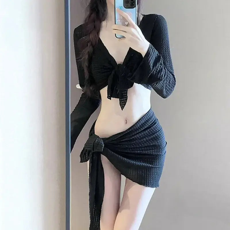 exy Bikinis Sets Women White Swimsuit Beach Wear Long Sleeve Swimsuit Cover Ups for Swimwear Women Swimming Pool Party Bikinis