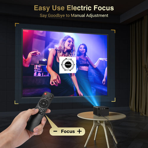 HAPPRUN Electric Focus Mini 1080P Projector - Bluetooth, 200 Inch Display, Outdoor Movie