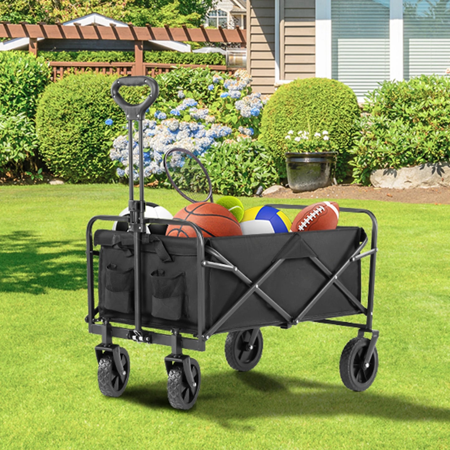 JHK Outdoor Collapsible Foldable Garden Beach Cart Large Capacity Wagon Cart Utility Grocery Wagon for Shopping Sports Camping