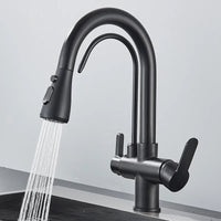 Quyanre Matte Black Filtered Crane For Kitchen Pull Out Spray 360 Rotation Water Filter Tap Three Ways Sink Mixer Kitchen Faucet EzBuyCo