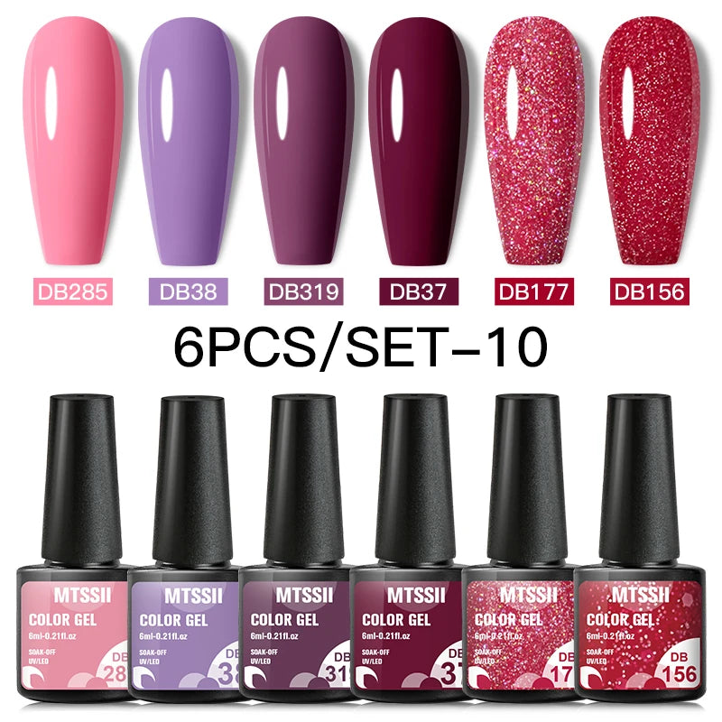 6/8Pcs Spring Pink Color Gel Nail Polish Set Semi Permanent Varnishes Nail Art Design Hybrid Soak Off UV LED Gel Manicure Kit