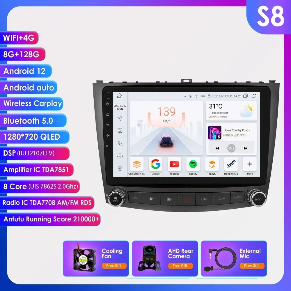 Hizpo Android 13 Car Radio 2 Din Auto Player For Lexus IS250 200 300 350 2006-2012 Stereo Apple Carplay GPS Navigation AI Voice