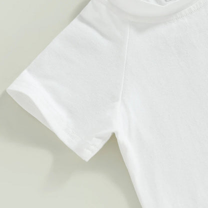 Kids Cotton Short Sleeve T-shirt Summer Casual Loose Fit Solid Color O Neck Tee for Toddler Girls and Boys