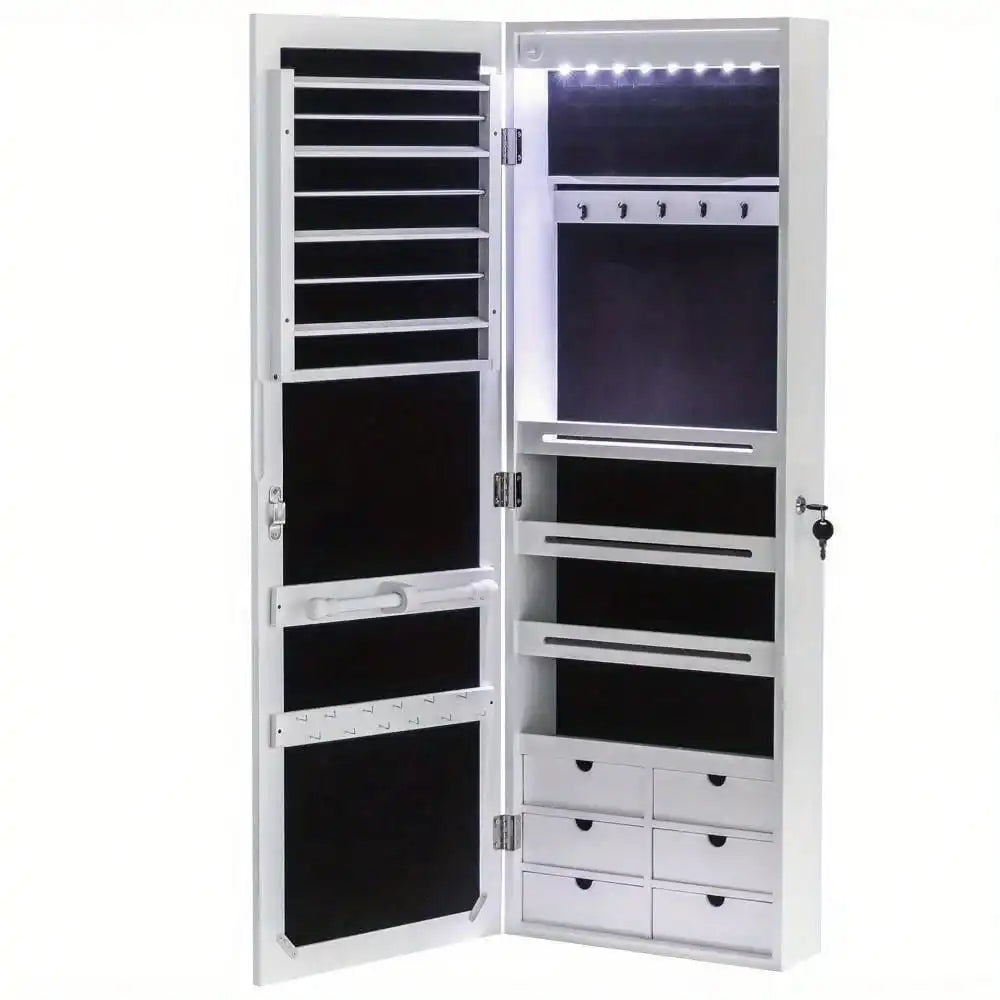 New Wall/ Door Mounted Jewelry Cabinet Armoire Jewelry Box Organizer w/ Drawer