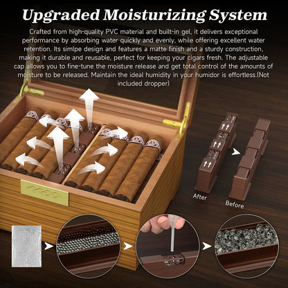 Cigar Box Humidor with Hygrometer and Humidifier, Cedar Wooden Case with Drawer, Divider, Length Gauge, Desktop Humidor Box Gift