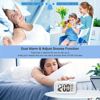 Smart Digital Alarm Clock Black White LCD Display with Temperature Calendar Timer Led Light for Bedroom Office (Without Battery)