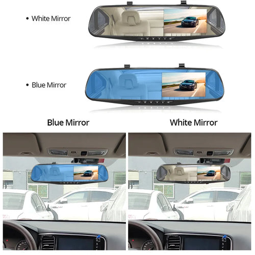 E-ACE Dash Cam 4.3 Inches Car DVR Rearview Mirror Driving Recorder Dual Lens Front and Rear Camera Video Recorder Black Box