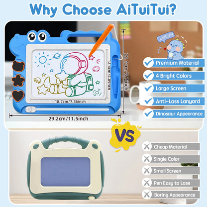 Magnetic Drawing Board Toddler Toys Gift for 3 Year Old Girls Boys, Sketch Writing Doodle Pad Age 4 Travel Games, Blue