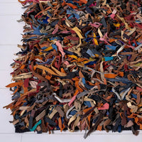 Leather Shag Collection Area Rug - 6' X 9', Multi, Hand-Knotted Modern Leather, Ideal For High Traffic Areas In Living Room,