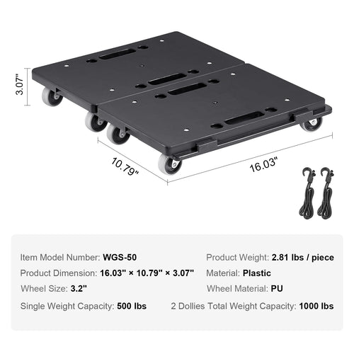 VEVOR 2 Pack Furniture Mover Pallet Trolley 500 lbs Each Count with 4 Wheels Small Flat Dolly Cart for Industrial Machinery