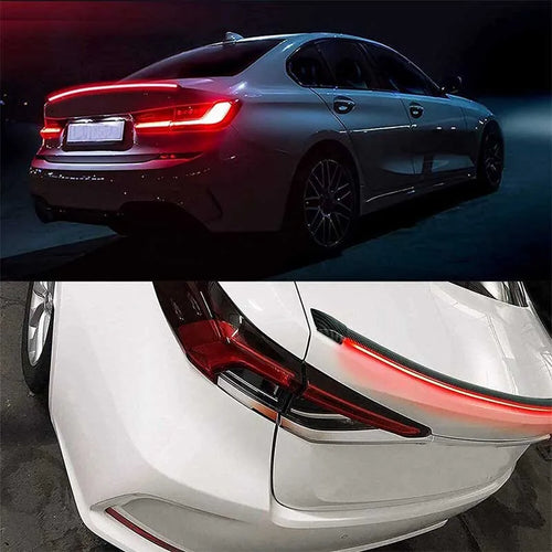 Universal Trunk Spoiler Wing Kit with Light, Carbon Fiber Accessories for Cars Driving Brake Turn Signal Running Trim Lamp 51in
