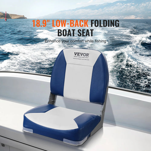 VEVOR Boat Seat 18.9" Low Back Boat SeatFolding Boat Chair with Thickened Sponge Padding and Hinge Fold-Down Boat Captain Chair