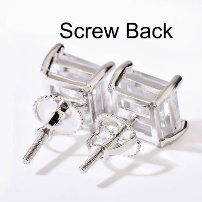 CUC 3-10MM Hip Hop Baguette CZ Stud Earrings With Screw Back AAA Zircon Men Women Square Earrings Trend Wedding Jewelry Gift
