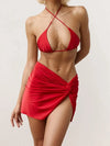 Women s Solid Color High Waisted Bikini Set with Ruffle Trim Top and Cheeky Bottoms for Summer Beach Pool Party