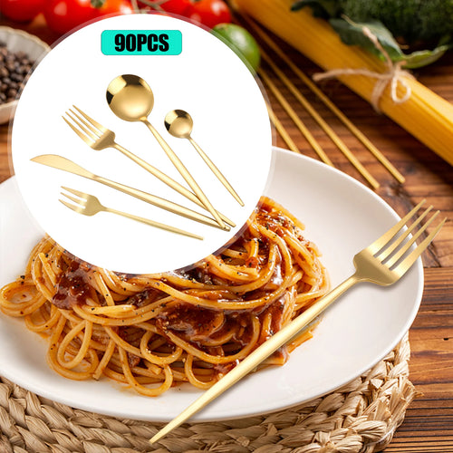 24Pcs/90Pcs Flatware Set Stainless Steel Silverware Utensil Kitchen Tableware Forks Knives Spoons Cutlery for Home Restaurant