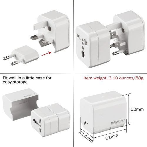 All-In-One Universal Travel Adapter, Detachable Power Plugs Fits Wall AC Adapter Outlets for USA EU UK AUS Worldwide