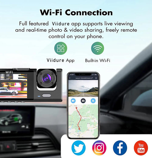WiFi 3 Channel Mini Car DVR Three Way Dash Cam Inside Vehicle Camera DVRs Recorder FHD 1080P Video Dashcam Camcorder Black Box