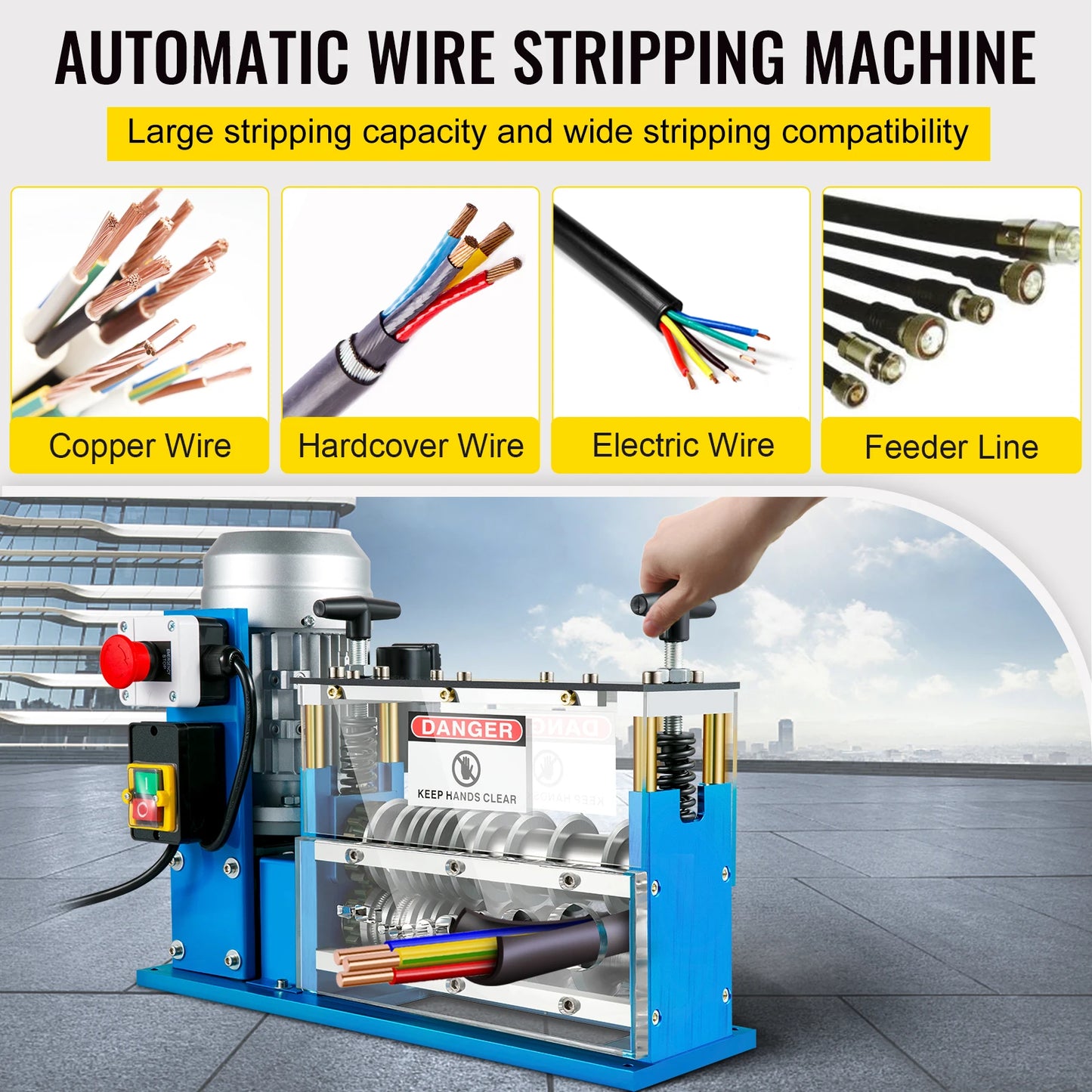 VEVOR Electric Wire Stripping Machine Cable Stripper 1.5-38mm 11 Channels Acrylic + Aluminum W/ Blade for Scrap Copper Recycling