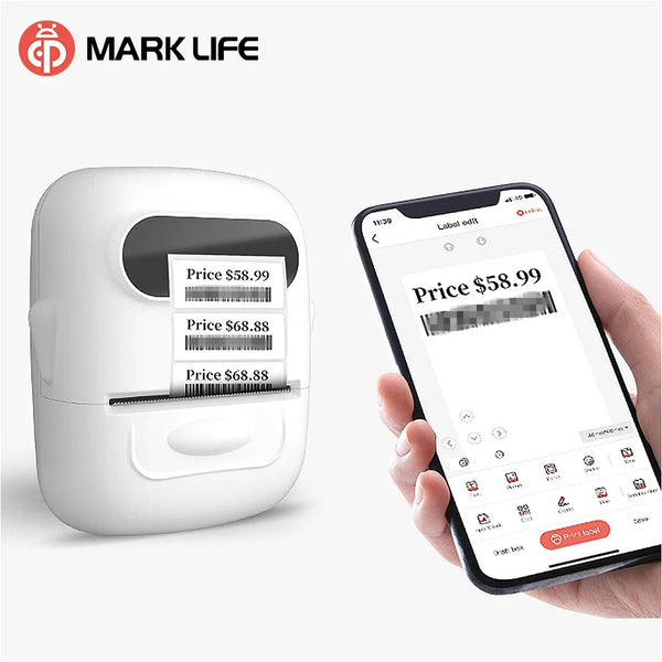 MARKLIFE P50 Mini Portable Bluetooth Thermal Label Printer for Address Clothing Jewelry Retail Barcode Office Compatible Phones