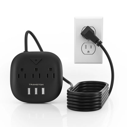 TRANSTON power strip with switch, 3  power strip   , 3 USB Ports, 10ft Extension Cord, Quick Charge, Fire Resistant, For Home
