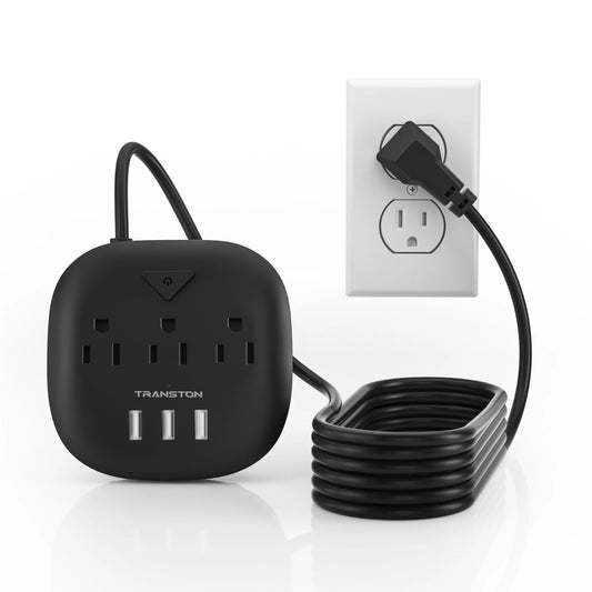 TRANSTON power strip with switch, 3  power strip   , 3 USB Ports, 10ft Extension Cord, Quick Charge, Fire Resistant, For Home