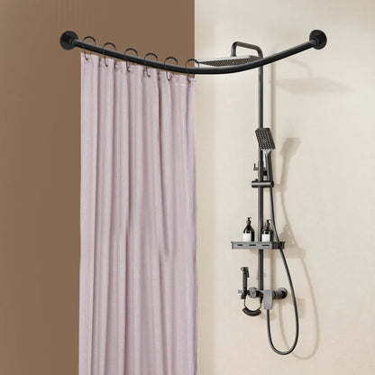 L-Shape Shower Curtain Rail,No Drilling Shower Rail Corner Bathtub Stainless Steel Telescopic Rod, Wardrobe Bathroom Shower Rod
