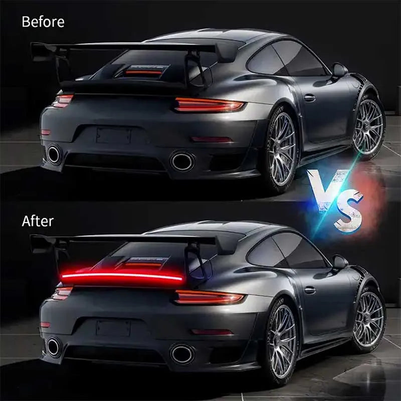 Universal Trunk Spoiler Wing Kit with Light, Carbon Fiber Accessories for Cars Driving Brake Turn Signal Running Trim Lamp 51in