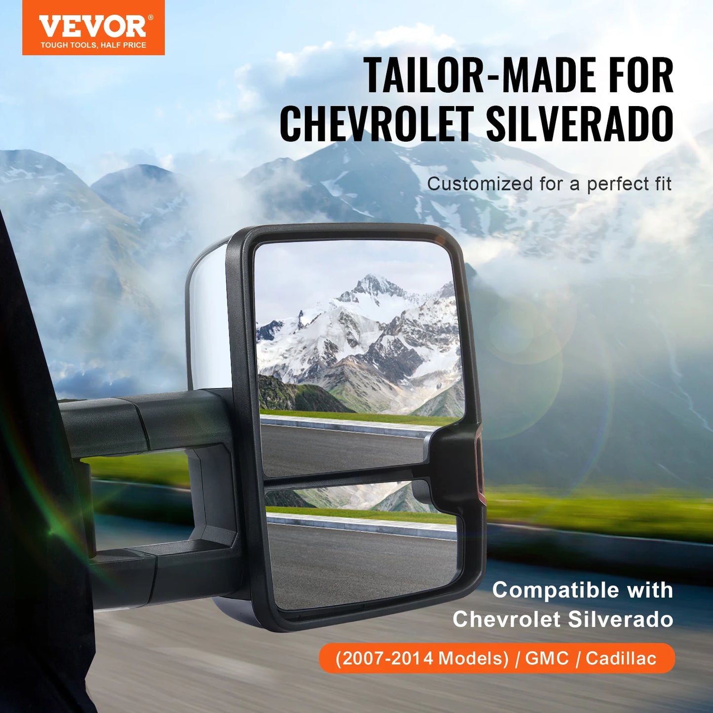 VEVOR 1Pair Towing Mirror Power Heated Temp Sensor with Signal Light Tow Mirrors for Chevrolet Silverado 2003-2014/GMC/Cadillac