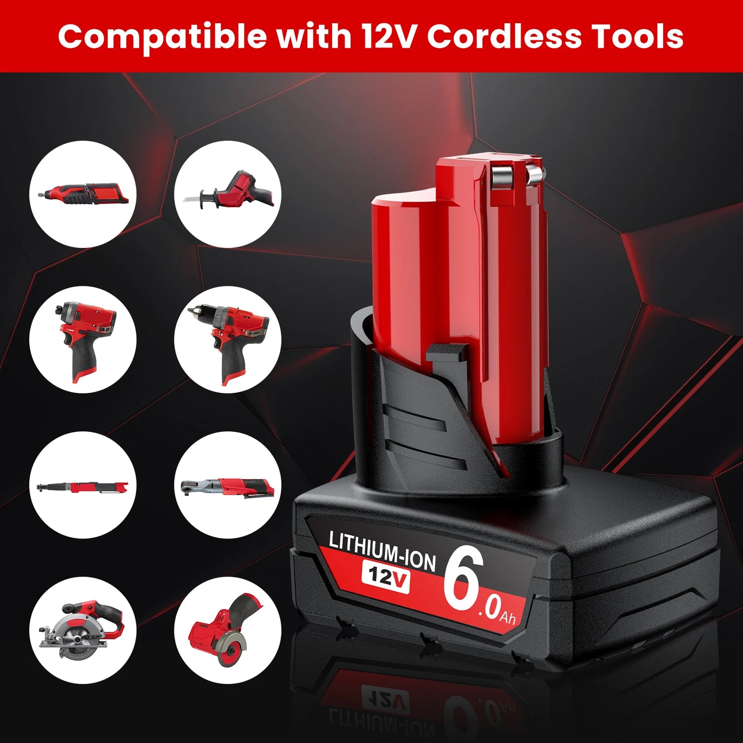 For Milwaukee 12V Tool Battery For Milwaukee M12 6000mAh Lithium Battery Impact Wrench Drill Power Tools Battery