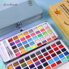 50/90 Color Solid Watercolor Paint Set Glitter Portable Metal Box Watercolor Pigment squirrel hair brush nail art