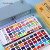 50/90 Color Solid Watercolor Paint Set Glitter Portable Metal Box Watercolor Pigment squirrel hair brush nail art