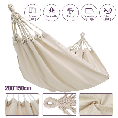150*190CM Camping Hammock Canvas Hanging Bed Without Stick White Double Chair Swing Sleeping Bed for Travel Rollover Prevention